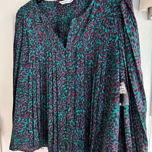 Nine West Teal and Pink Patterned Blouse